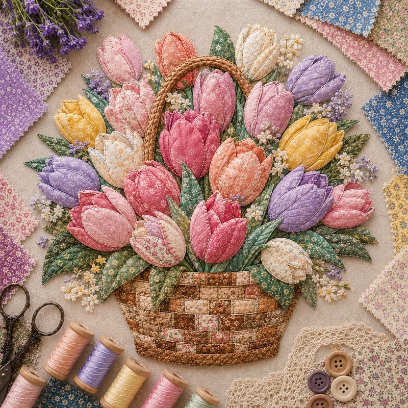 🔥LAST DAY 50% OFF - 🌸Floral Basket Patchwork DIY Kit | 3D Layered Fabric Flower Art Craft for Home Decor & Gifts
