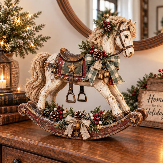 🎠Vintage Christmas Rocking Horse - Rustic Farmhouse Holiday Tabletop Decor