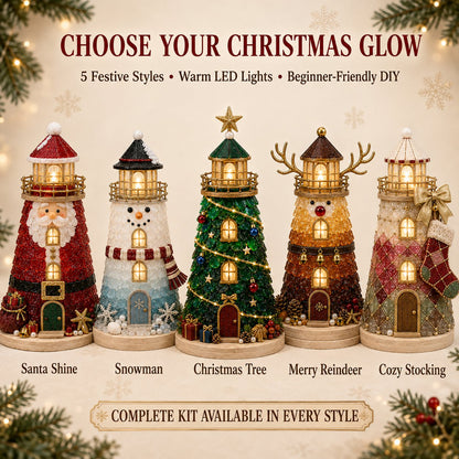 🎄Beginner-Friendly DIY Lighted Christmas Character Sea Glass-Style Lighthouse Kit Collection