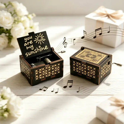 Vintage Wooden Hand-Crank Music Box – Laser Engraved 'You Are My Sunshine' Melody Box
