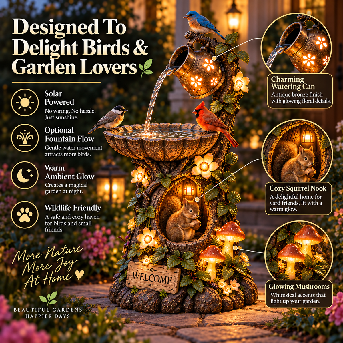 🐿️ Solar Birdbath Fountain Garden Decor – A Cozy Wildlife Haven for Your Yard