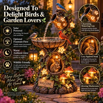 🐿️ Solar Birdbath Fountain Garden Decor – A Cozy Wildlife Haven for Your Yard