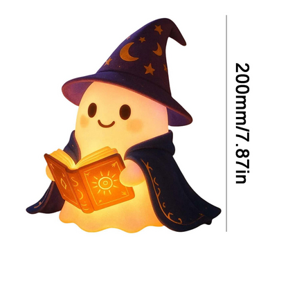 Wizard Reading Ghost LED Night Light Resin Cute Desk Lamp Portable Hallowee