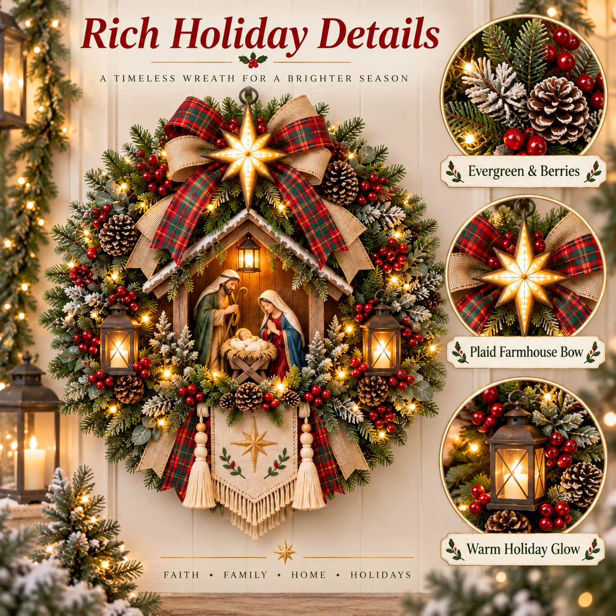⏳ Last Day 50% OFF – Bethlehem Star Lighted Nativity Christmas Wreath 🎄