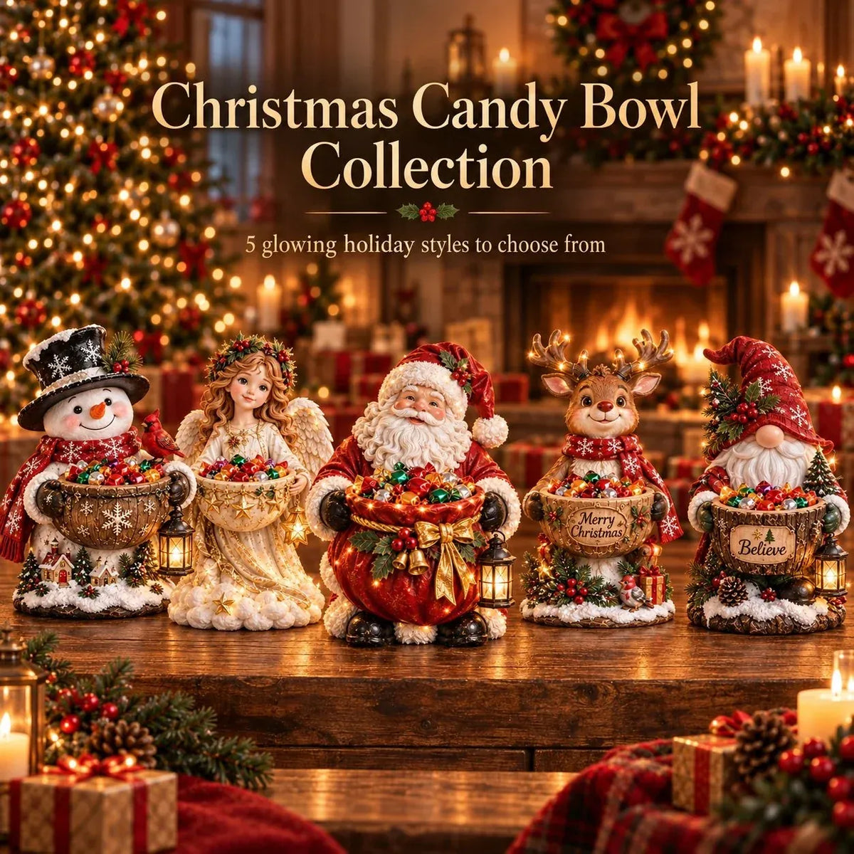 🎄✨ Light-Up Christmas Treat Holder – 5 Festive Designs for Candy, Holiday Parties & Home Decor