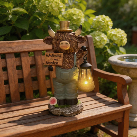 Lumière de bienvenue de jardin taureau écossais des Highlands