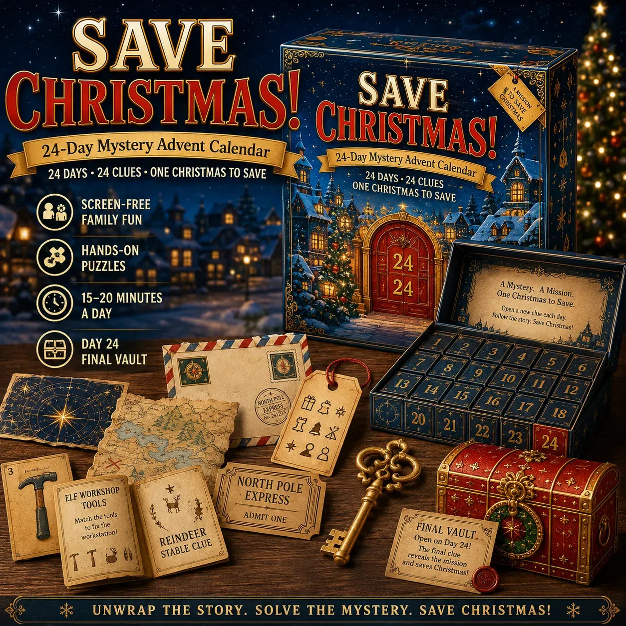 ⏳ Last Day 49% OFF – 🎄24-Day Mystery Adventure Advent Calendar | Interactive Christmas Puzzle Game with 6 Story Themes, Hidden Clues & Hands-On Challenges 🧩
