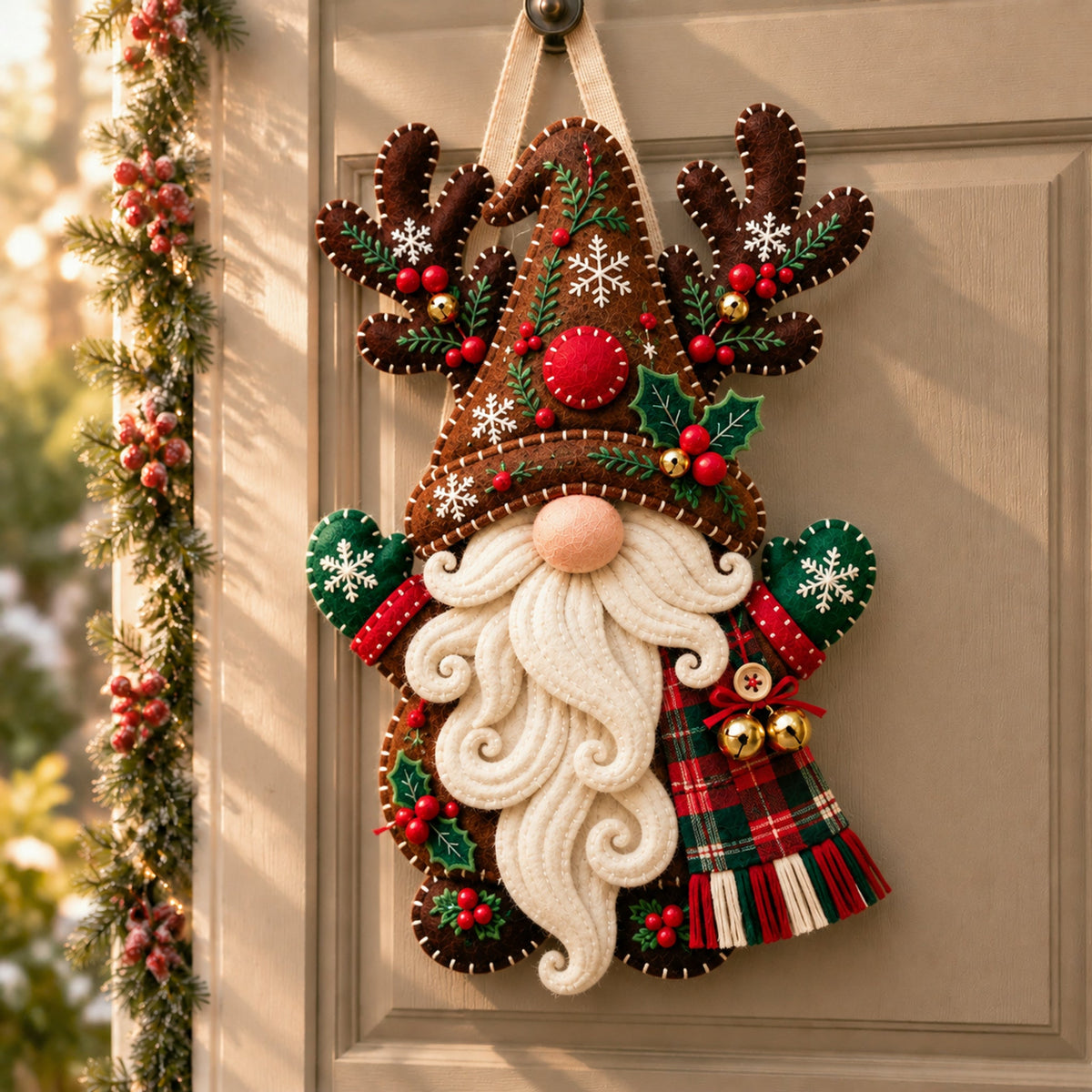 🎄 Christmas Gnome Mug Door Hanger – Cozy Felt Holiday Door Decor