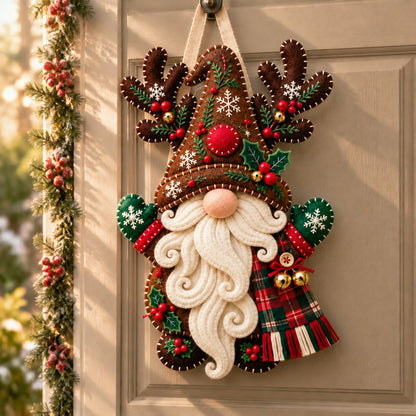🎄 Christmas Gnome Mug Door Hanger – Cozy Felt Holiday Door Decor