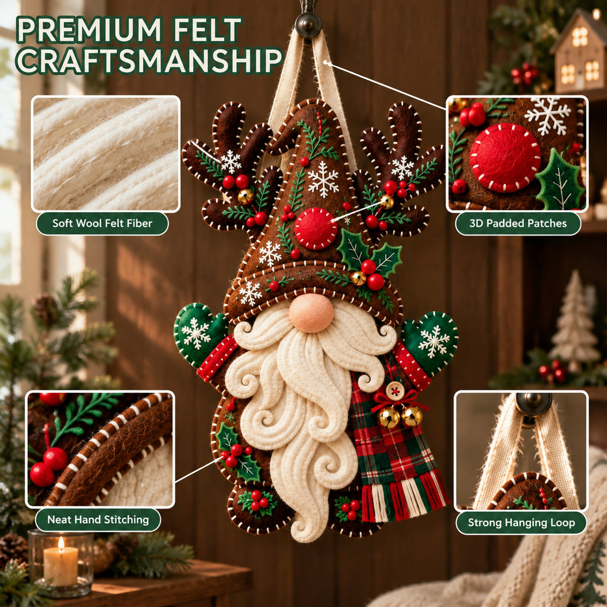 🎄 Christmas Gnome Mug Door Hanger – Cozy Felt Holiday Door Decor