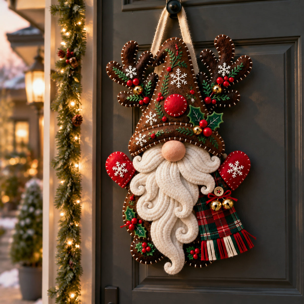 🎄 Christmas Gnome Mug Door Hanger – Cozy Felt Holiday Door Decor