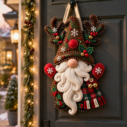 🎄 Christmas Gnome Mug Door Hanger – Cozy Felt Holiday Door Decor