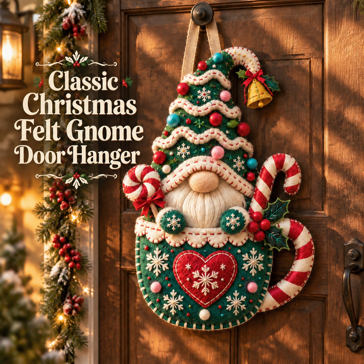 🎄 Christmas Gnome Mug Door Hanger – Cozy Felt Holiday Door Decor