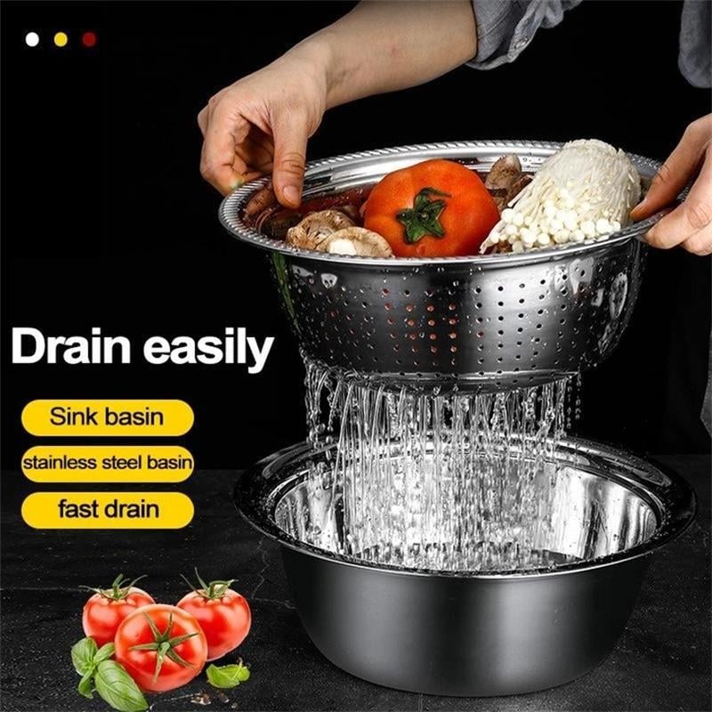 📢📢50% OFF !! ⏰🥬 Slice, Grate & Julienne in Minutes! Multi-Function Stainless Steel Vegetable Prep Bowl for Easy Cooking