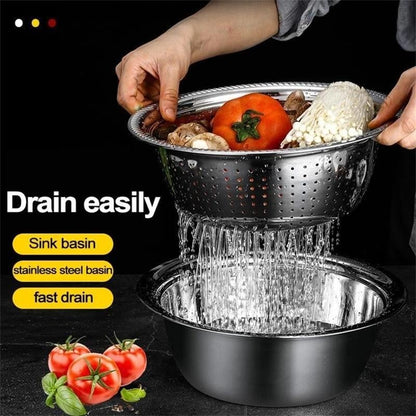📢📢50% OFF !! ⏰🥬 Slice, Grate & Julienne in Minutes! Multi-Function Stainless Steel Vegetable Prep Bowl for Easy Cooking