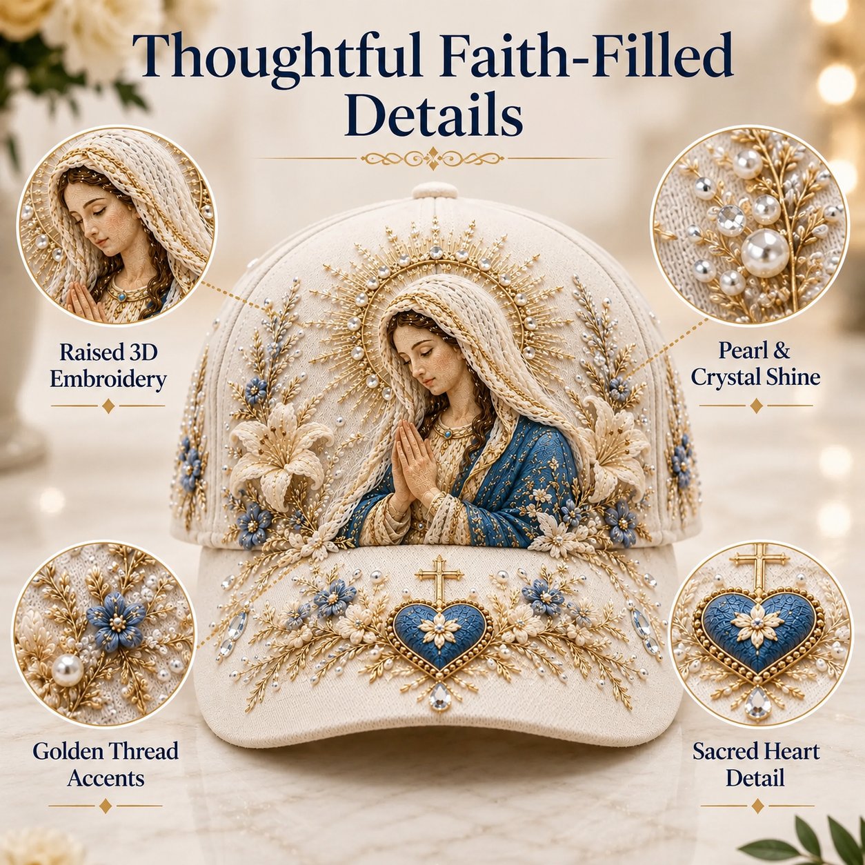 🔥 Last Day 49% OFF - ❤️ Sacred Faith Embroidered Baseball Cap | 3D Raised Christian Design, Unisex Comfortable Adjustable Hat for Church, Outdoor Walks & Daily Wear ✝️✨