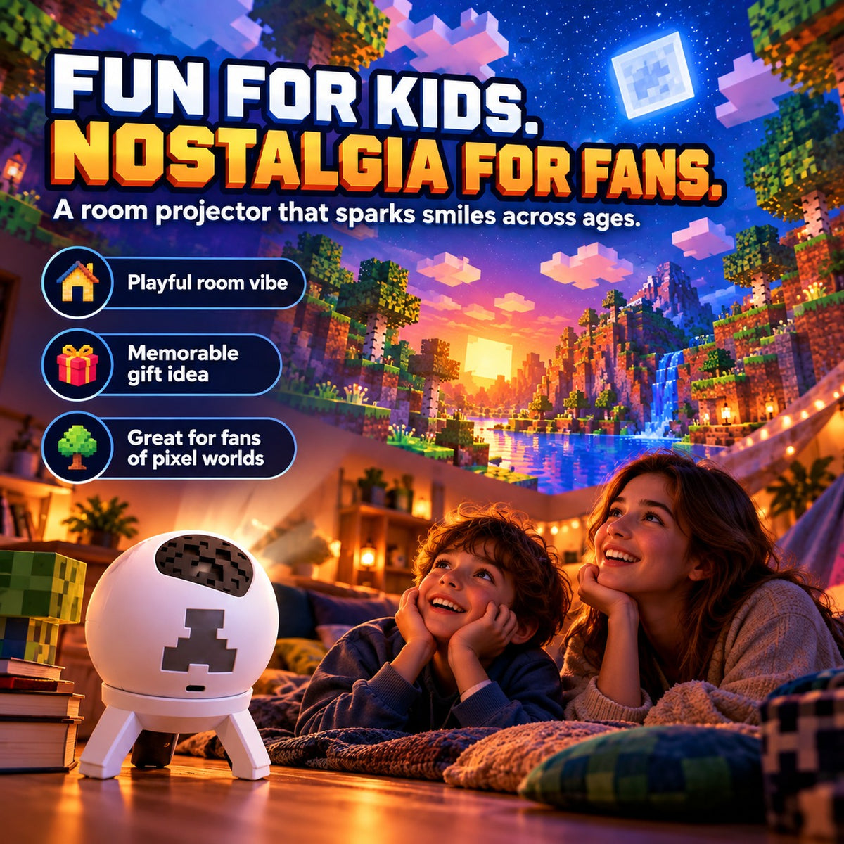 🎮 Pixel Fantasy Scene Projector – Ambient Decor for Gaming Rooms