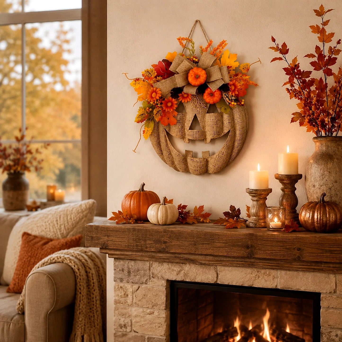 ⚡Hot Sales 49% OFF🎃✨ Lighted Burlap Pumpkin Wreath