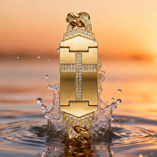 📢📢50% OFF !! ⏰Sparkling Crystal Cross Watch—Geometric Rectangular Dial, Premium Metal Strap💎