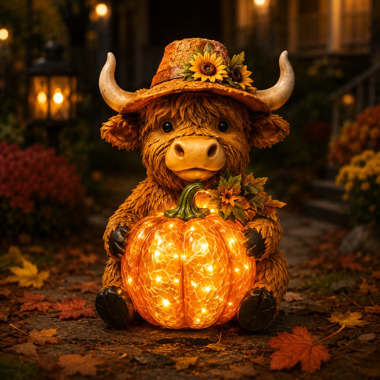 Solar Highland Cow Pumpkin Light