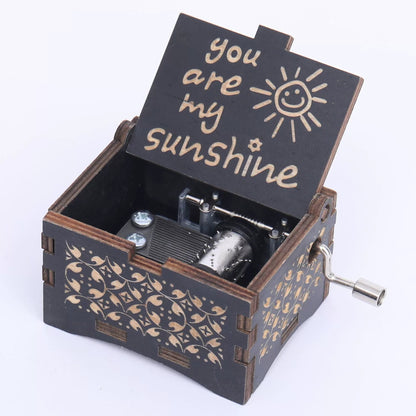 Vintage Wooden Hand-Crank Music Box – Laser Engraved 'You Are My Sunshine' Melody Box