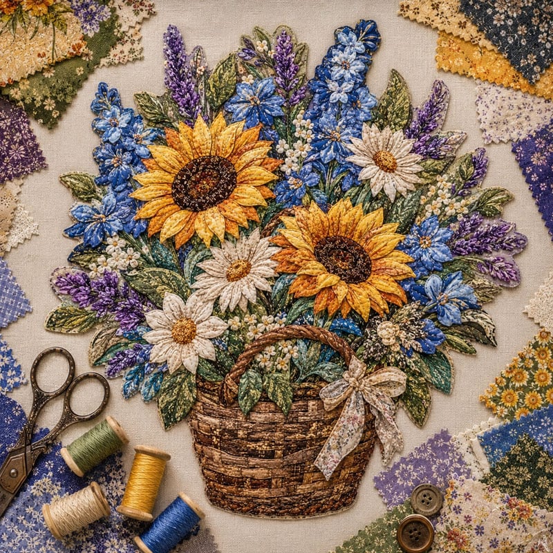 🔥LAST DAY 50% OFF - 🌸Floral Basket Patchwork DIY Kit | 3D Layered Fabric Flower Art Craft for Home Decor & Gifts