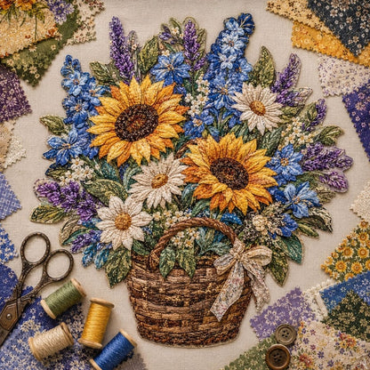🔥LAST DAY 50% OFF - 🌸Floral Basket Patchwork DIY Kit | 3D Layered Fabric Flower Art Craft for Home Decor & Gifts