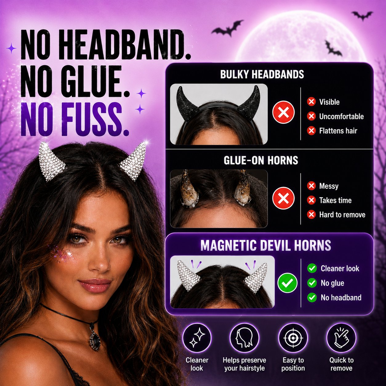 💥 LAST DAY 49% OFF - 😈✨ Cute Sparkle Magnetic Devil Horns