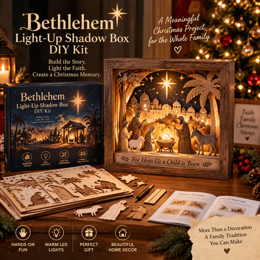 ⭐ Bethlehem Light-Up Nativity Shadow Box DIY Kit – Layered Wooden Christmas Craft