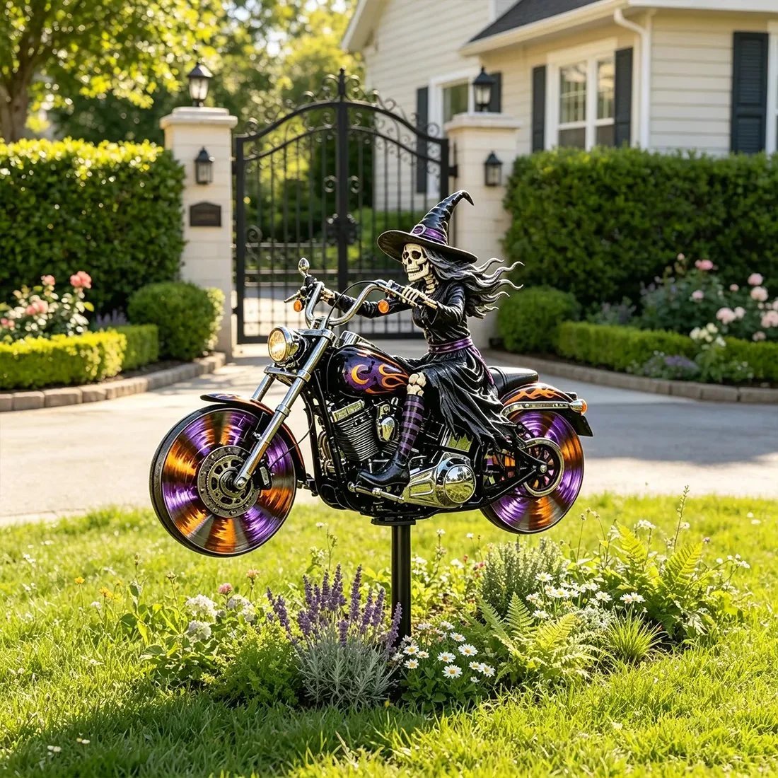 🎃 Halloween Motorcycle Garden Windmill 🏍️Upgrade to High-Speed Halloween Spooktacular 💨