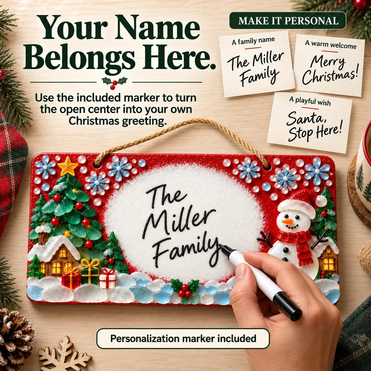 ⏳ Last Day 49% OFF – 🎄 Beginner-Friendly DIY Sea Glass Christmas Hanging Sign Kit | 8 Festive Designs with Handwritten Personalization ✍️