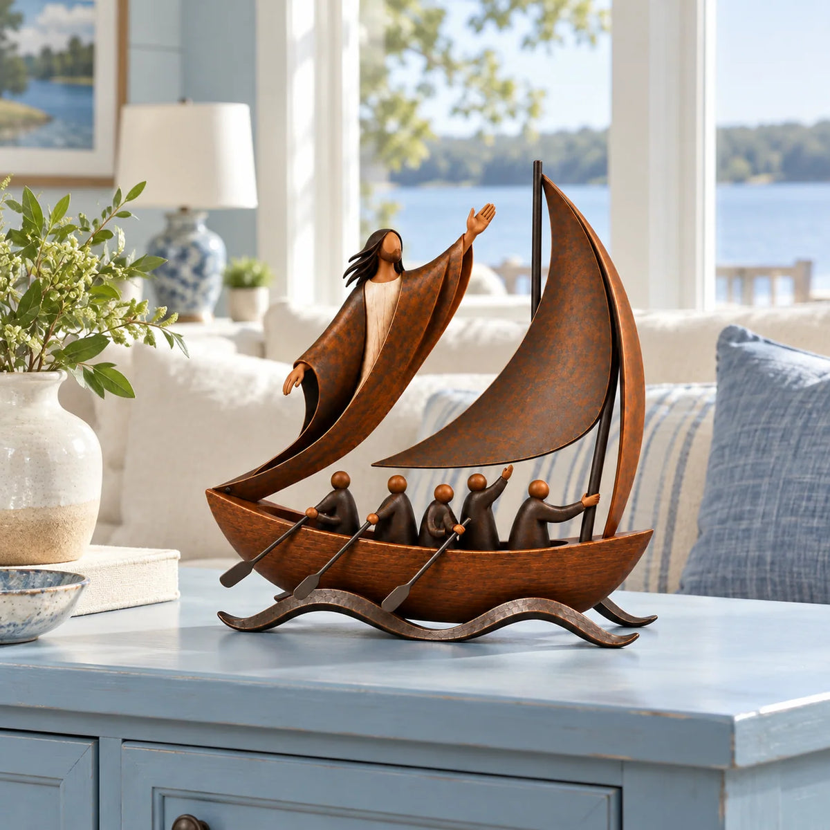 ⛵ When Life Gets Stormy, Let Faith Be Your Anchor — Peace in the Storm Sailboat Sculpture ✝️