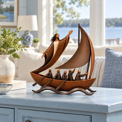 ⛵ When Life Gets Stormy, Let Faith Be Your Anchor — Peace in the Storm Sailboat Sculpture ✝️