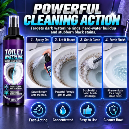 Toilet flush cleaner removes black stains and scale from the waterline and stubborn dirt.
