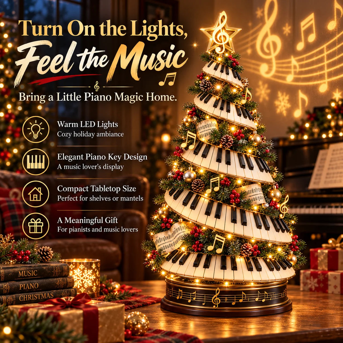 🎹✨Where Music Meets Christmas Magic – Glowing Piano Tree