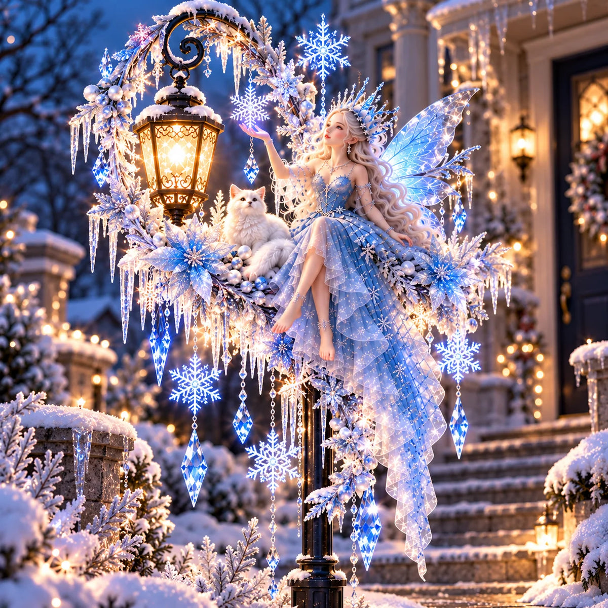 ❄️ Frostlight  – Illuminated Winter Fairy & Snowflake Garden Display