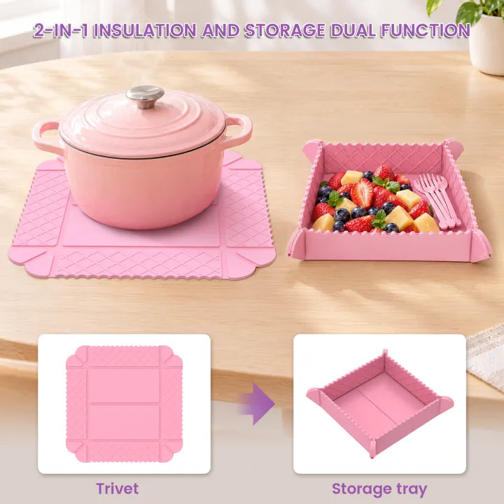 ✨ 3-in-1 Magnetic Silicone Trivet, Cutting Board & Foldable Serving Tray