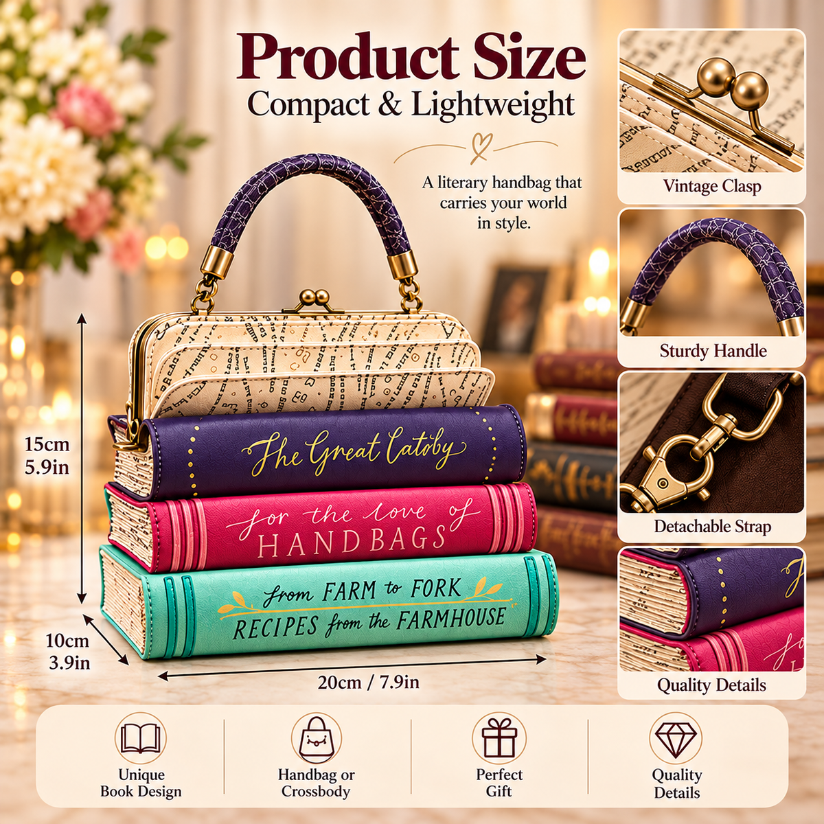 📚 Vintage Stacked Book Novelty Handbag – Literary Crossbody Purse for Book Lovers