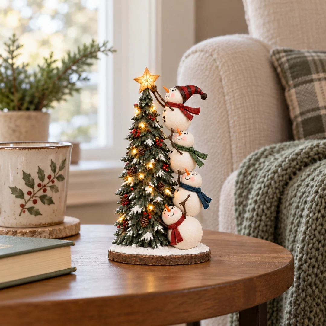 🔥 Last Day 50% Off 🔥 Snowmen Topping the Christmas Tree – Lighted Christmas Figurine