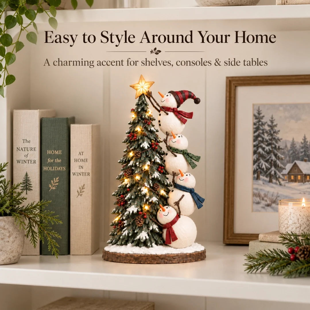 🔥 Last Day 50% Off 🔥 Snowmen Topping the Christmas Tree – Lighted Christmas Figurine