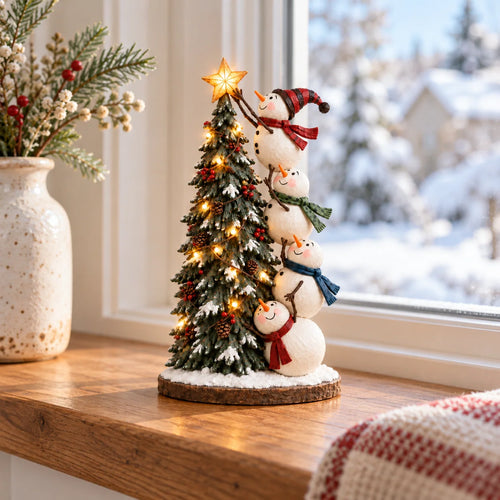 🔥 Last Day 50% Off 🔥 Snowmen Topping the Christmas Tree – Lighted Christmas Figurine
