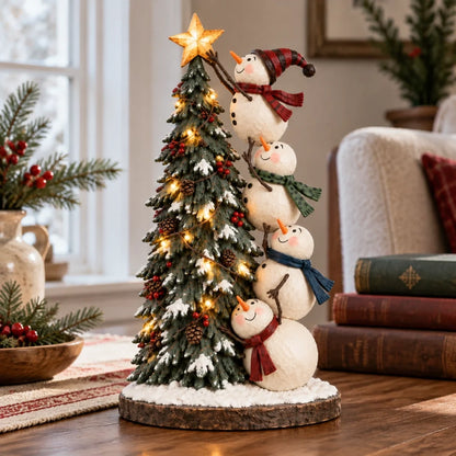 🔥 Last Day 50% Off 🔥 Snowmen Topping the Christmas Tree – Lighted Christmas Figurine