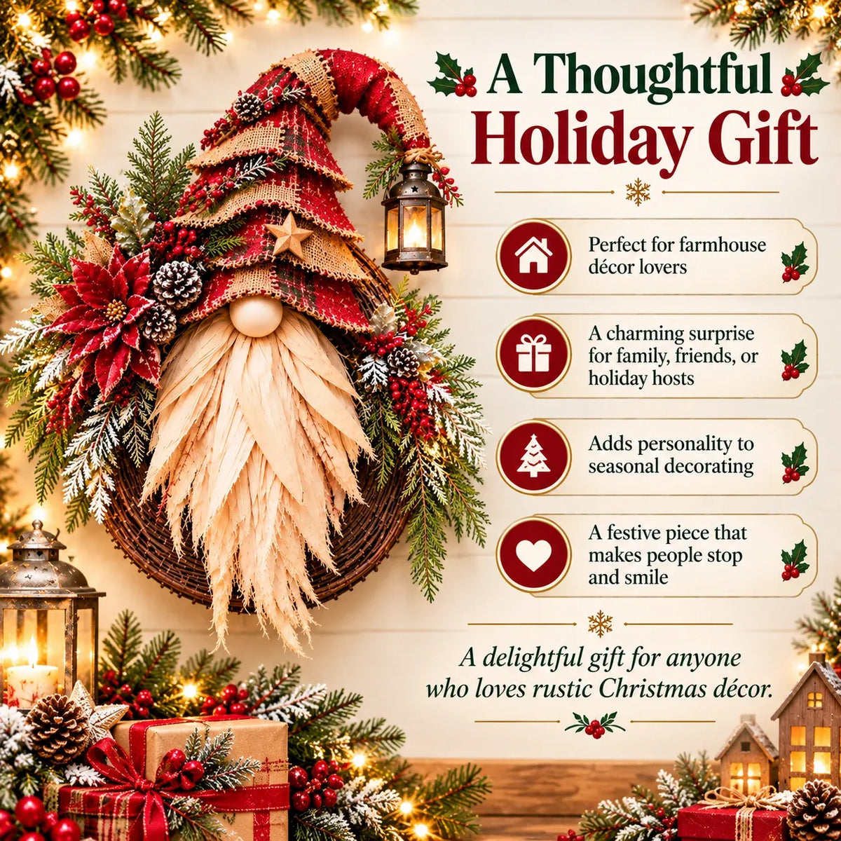 🎄 Rustic Christmas Gnome Wreath – A Cozy Farmhouse Christmas Welcome