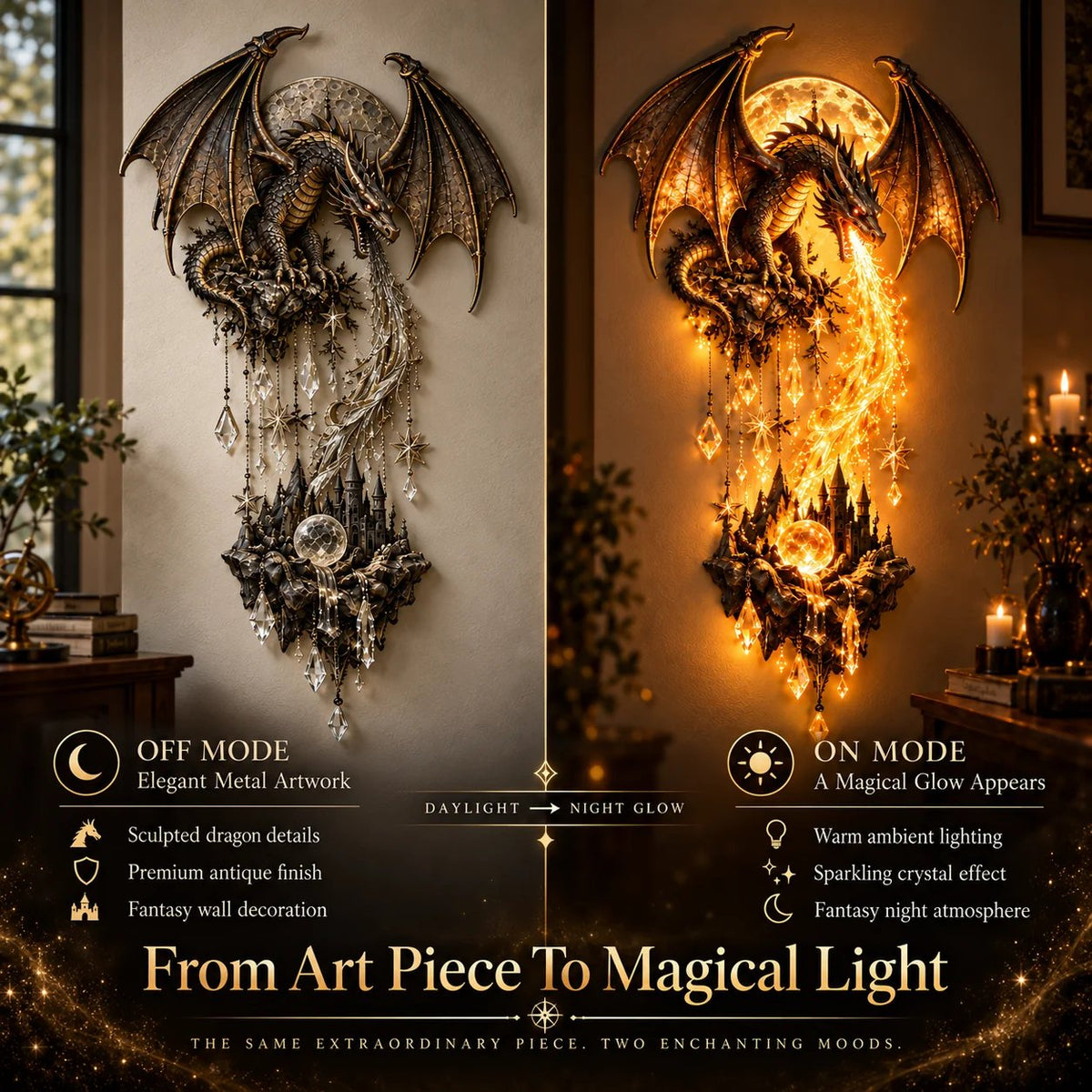 🔥Buy 2 Get 20% OFF🔥🐉 Dragonfire Moonlight Wall Lamp | Enchanted Fantasy Castle Decor ✨