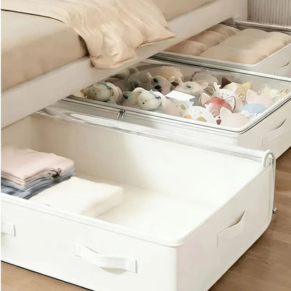 🧺 Foldable Underbed Storage Bag with Zipper Lid, Dustproof Under Bed Storage Container, Sturdy Handle for Clothes, Blankets, Bedding & Seasonal Items