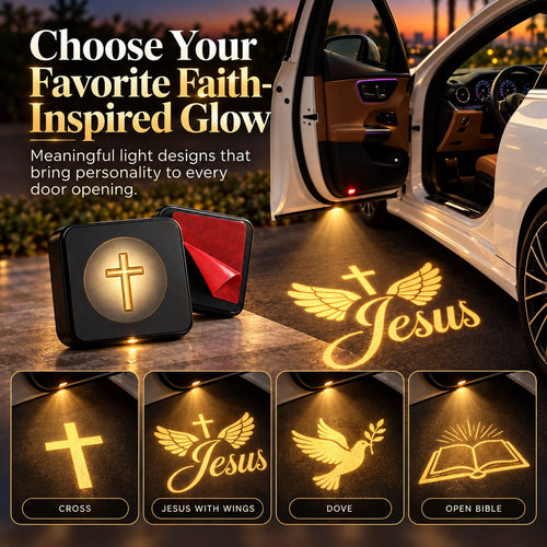 ✝️✨ Christian LED Car Door Projector Light 🚘🙏 | Golden Cross & Jesus Welcome Glow 💛🌟 | Faith-Inspired Car Interior & Exterior Accessory 🎁🕊️