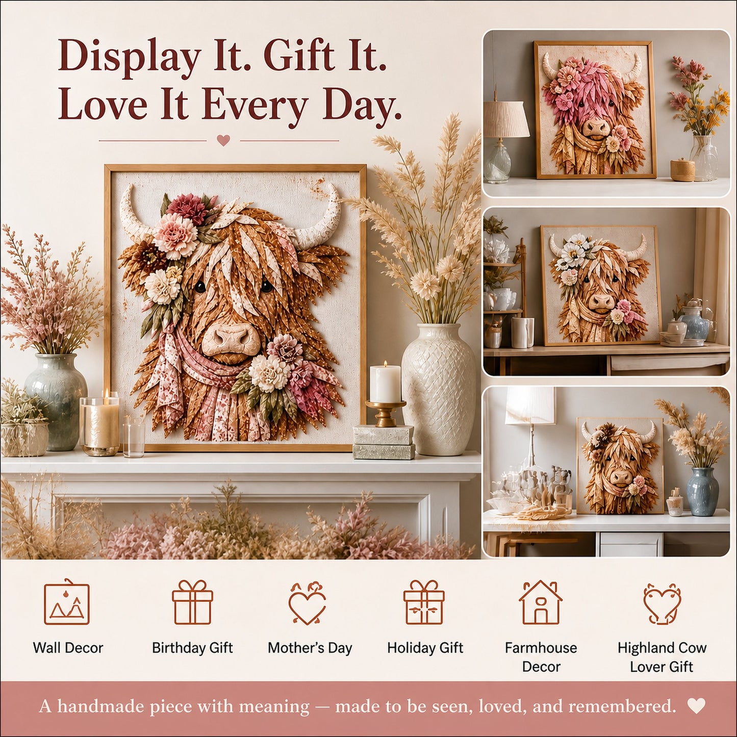 🔥LAST DAY 50% OFF - 🌸Birth Flower Highland Cow Fabric Art DIY Kit – A Handmade Keepsake You Create with Love