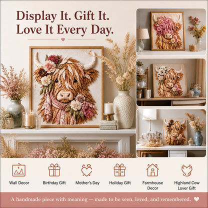 🔥LAST DAY 50% OFF - 🌸Birth Flower Highland Cow Fabric Art DIY Kit – A Handmade Keepsake You Create with Love