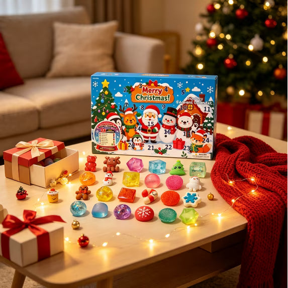 Lobby Inspired 24Pcs Squishy Fidget Toy Advent Calendar, Christmas Countdown Surprise Variety Squeeze Toy Pack, Kids Christmas Stocking Stuffer