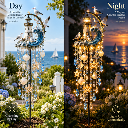 🔥Last Day 49% OFF🔥🌊 Lighthouse Tide Glow™ – Solar Lighthouse Garden Stake Light with Crystal Tassels